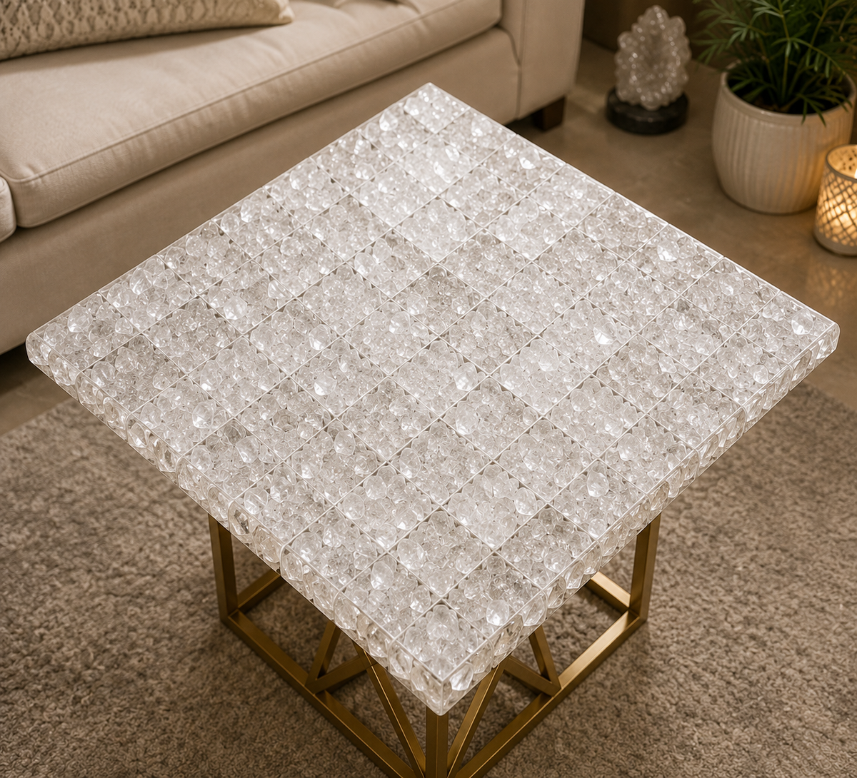 Clear Quartz Diamond Table Top for Clarity & Harmony