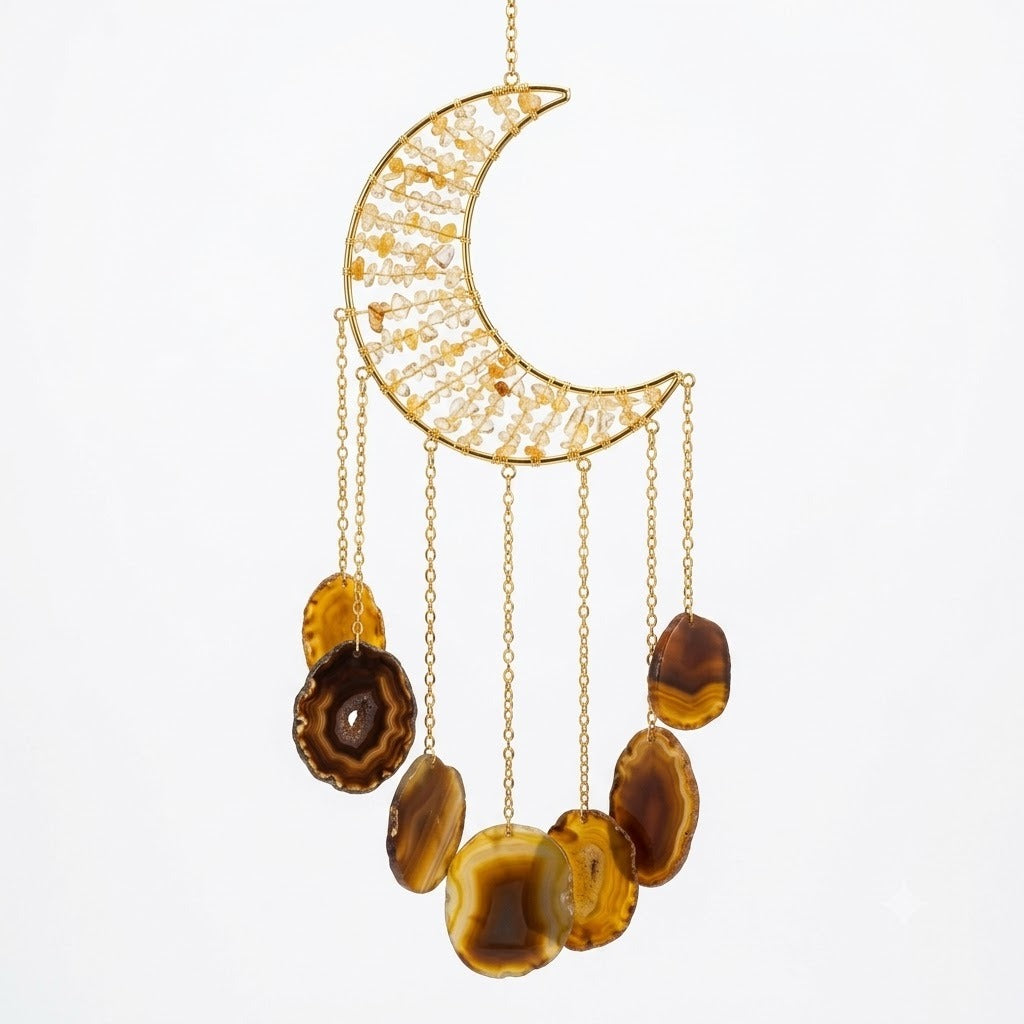 Crystal Wind Chime – Golden Agate Moon Hanging Décor