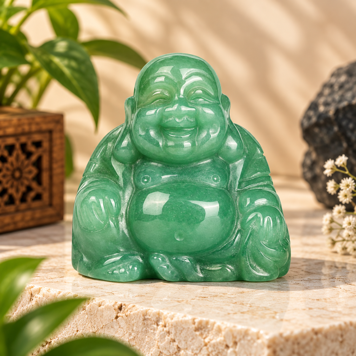 Green Jade (Lucky Stone) Laughing Buddha