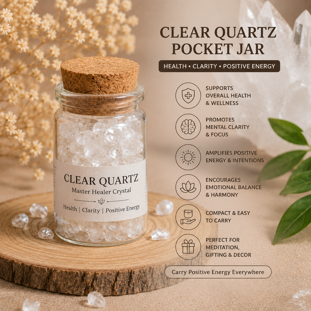 Clear Quartz Pocket Jar for Health & Clarity