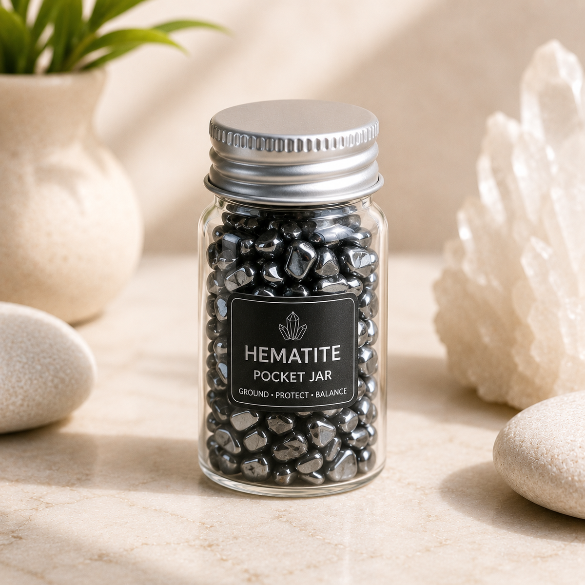Hematite Pocket Jar for Protection, Grounding & Positive Energy