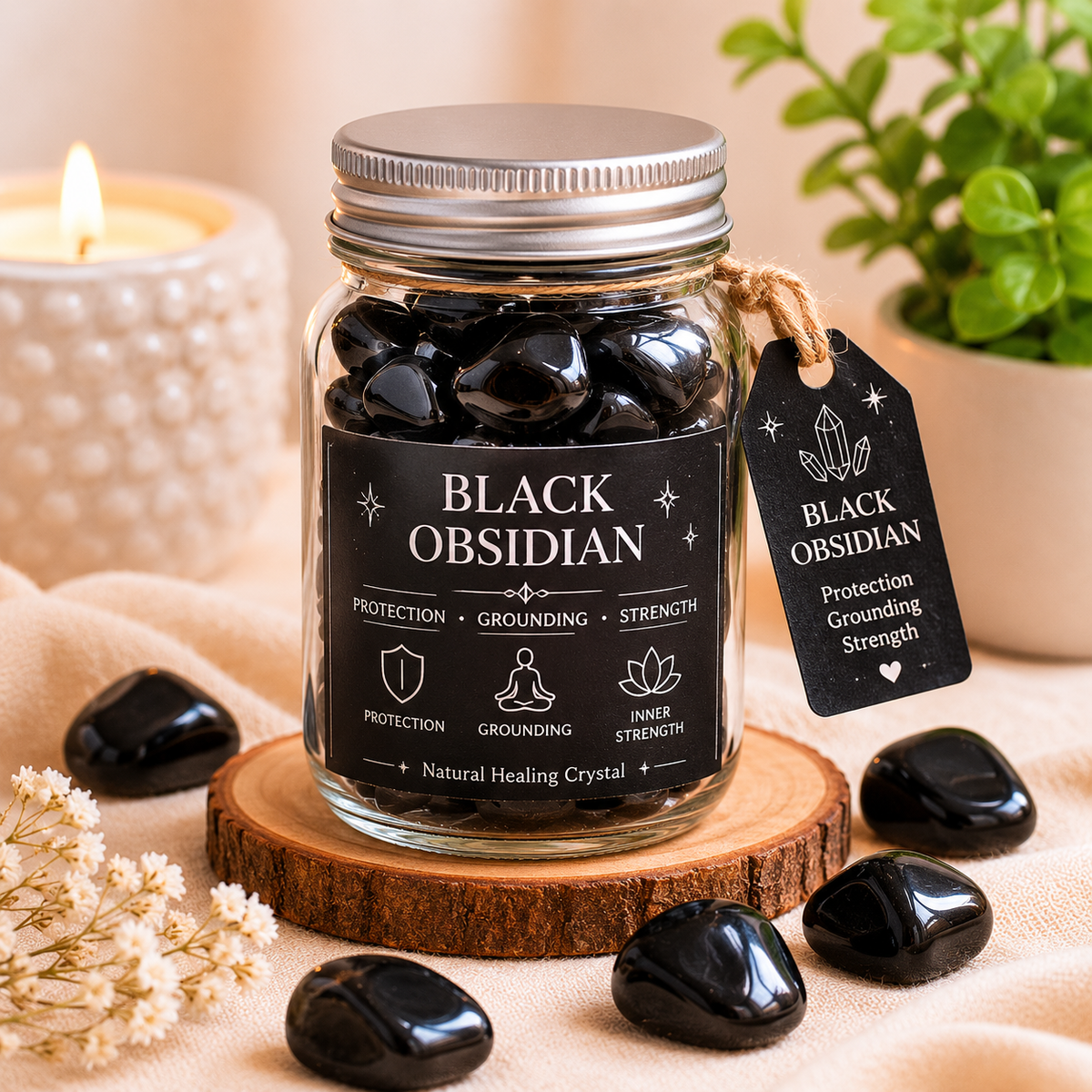 Black Obsidian Pocket Jar for Protection, Grounding & Strength