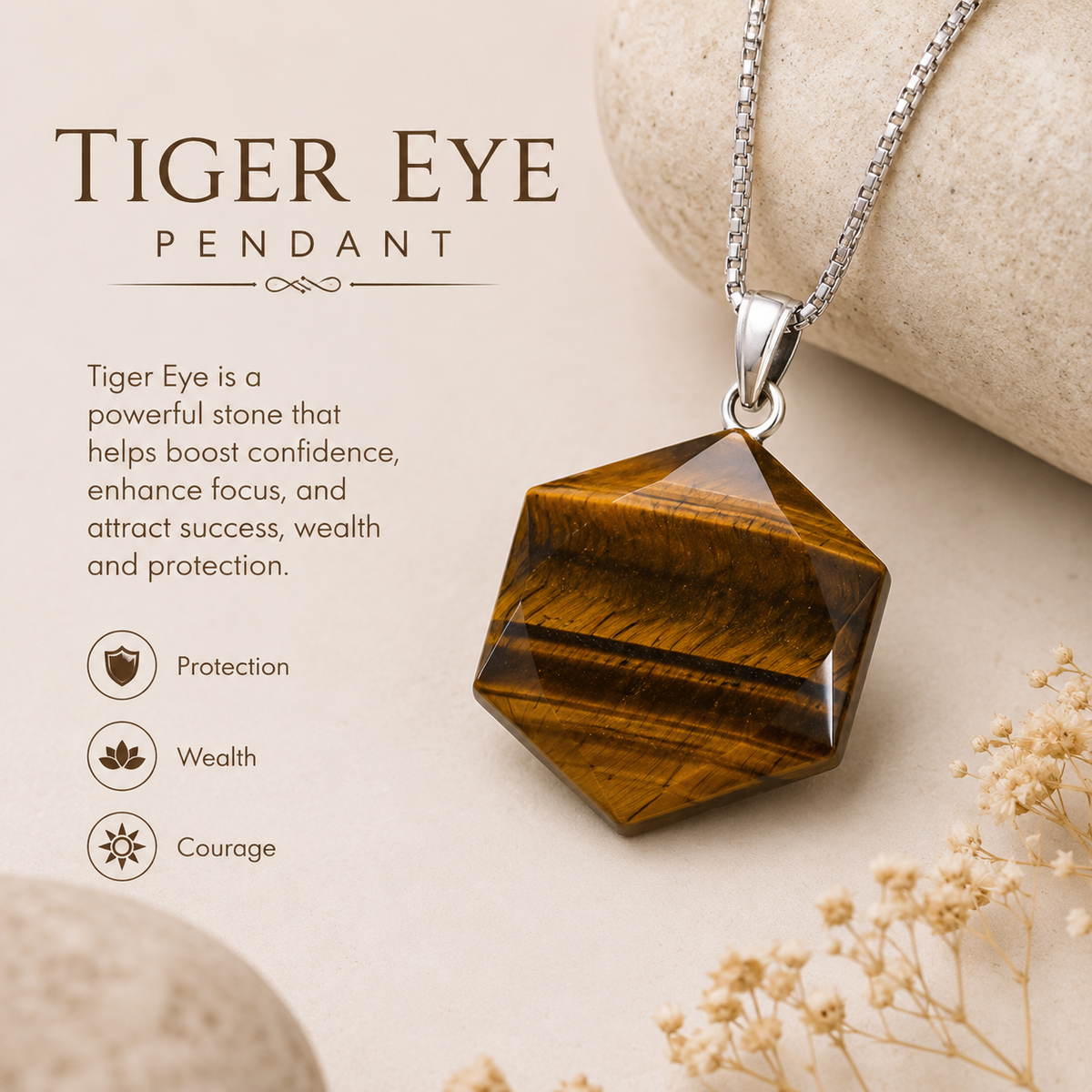 Tiger Eye Pendant for Confidence, Protection & Success