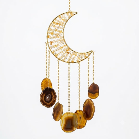 Crystal Wind Chime – Golden Agate Moon Hanging Décor