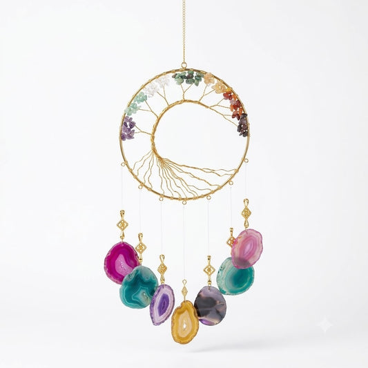 Crystal Wind Chime – Seven Chakra Tree of Life Agate Hanging Décor