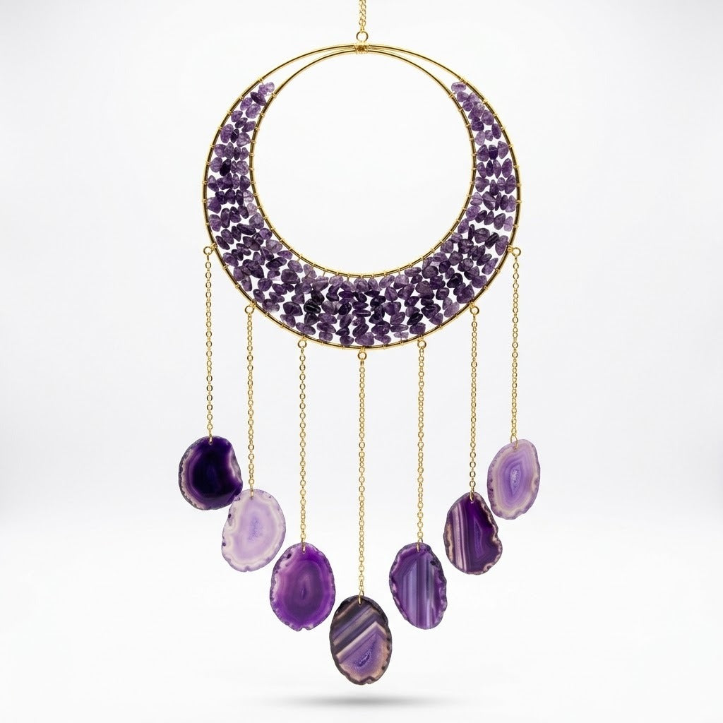 Crystal Wind Chime – Amethyst & Purple Agate Circular Hanging Décor